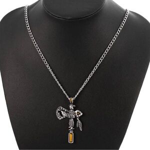 Tribal Tiger's Eye Engraved Totem Nature Tomahawk Hatchet Pendant Necklace